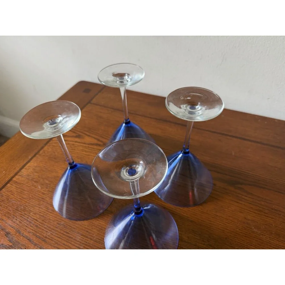 Set of 4 Libbey Vina Blue Martini Glasses 7 3/8